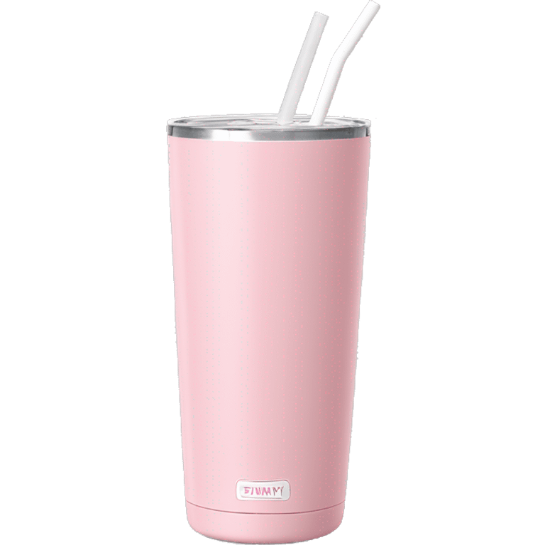 Light pink 40oz Stanley tumbler with handle and a straight white straw emoji