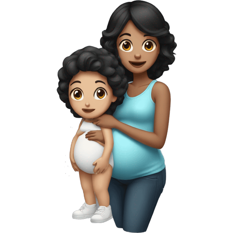 Black haired girl with dark brown eyes being pregnant  emoji