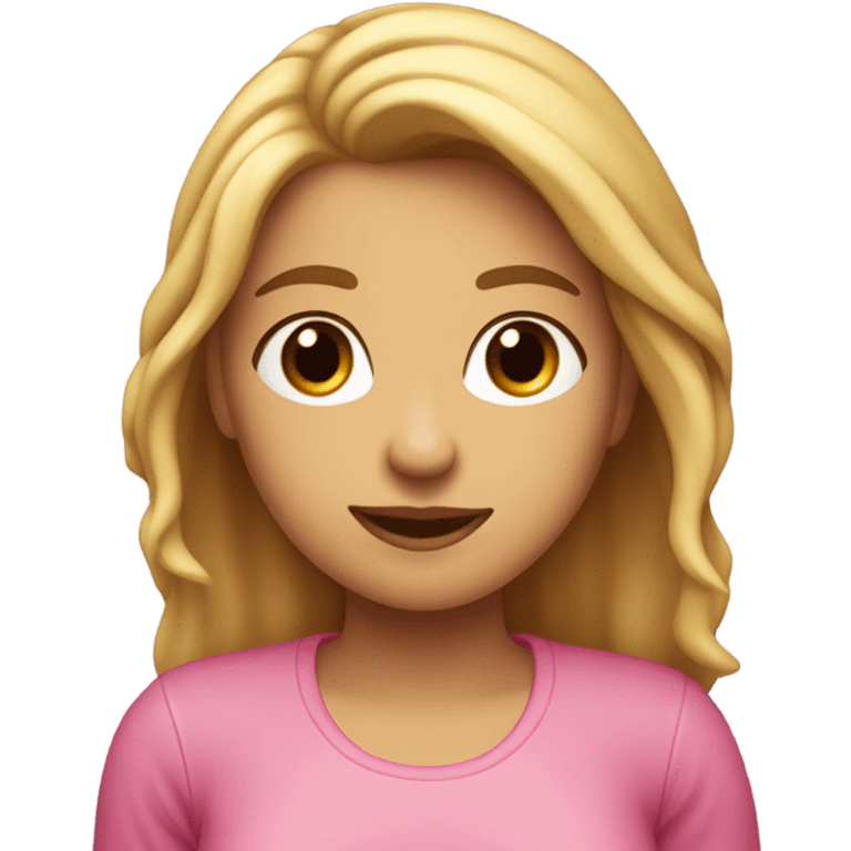 Chica linda con un moño rosa y el pelo rubio con una parte recogida y la otra no y con la piel pálida  emoji