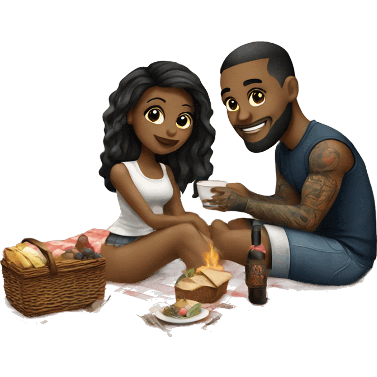 Romantic picnic date for beautiful tattooed couple emoji