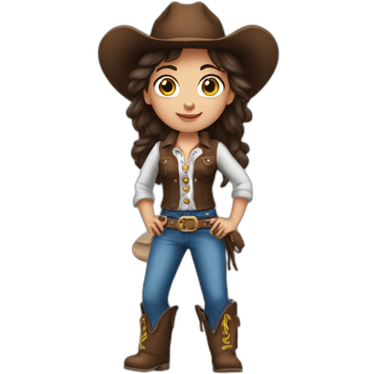 Cow-girl brune yeux bleu emoji