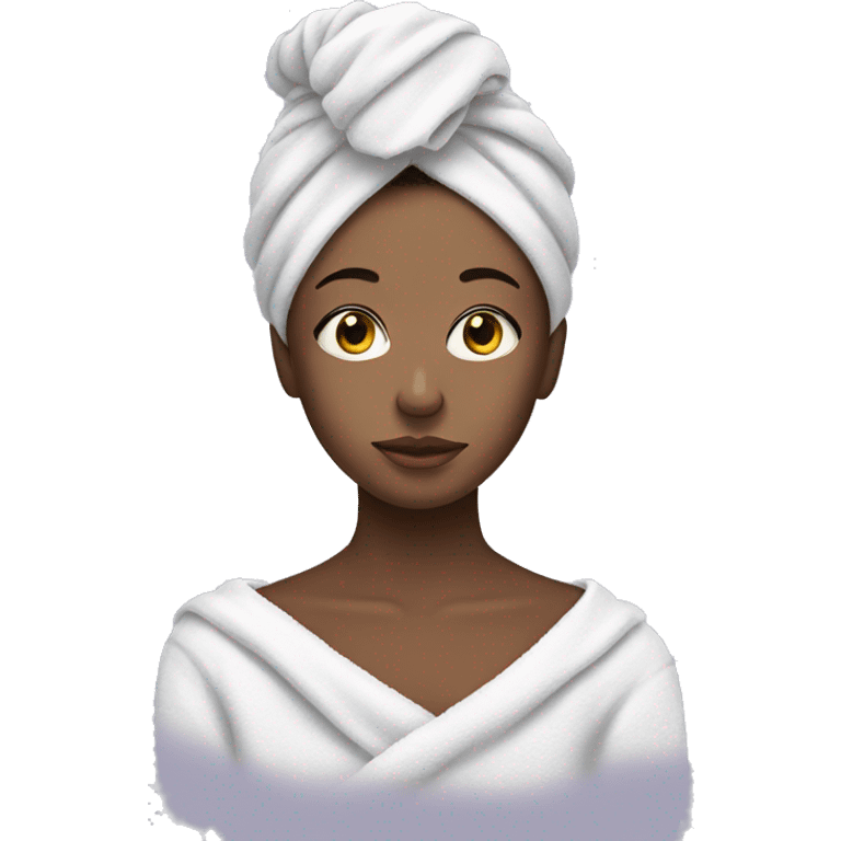 girl with face mask on her face and towel on her hair emoji