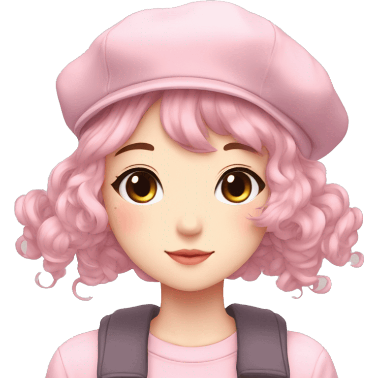 Gorgeous pastel anime girl with blushing face and hair garnitures and pretty hair and a beret aesthetic trending style emoji