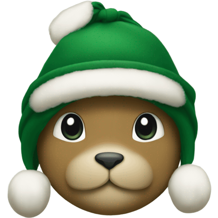 Forest green bunny with a khaki winter hat on emoji