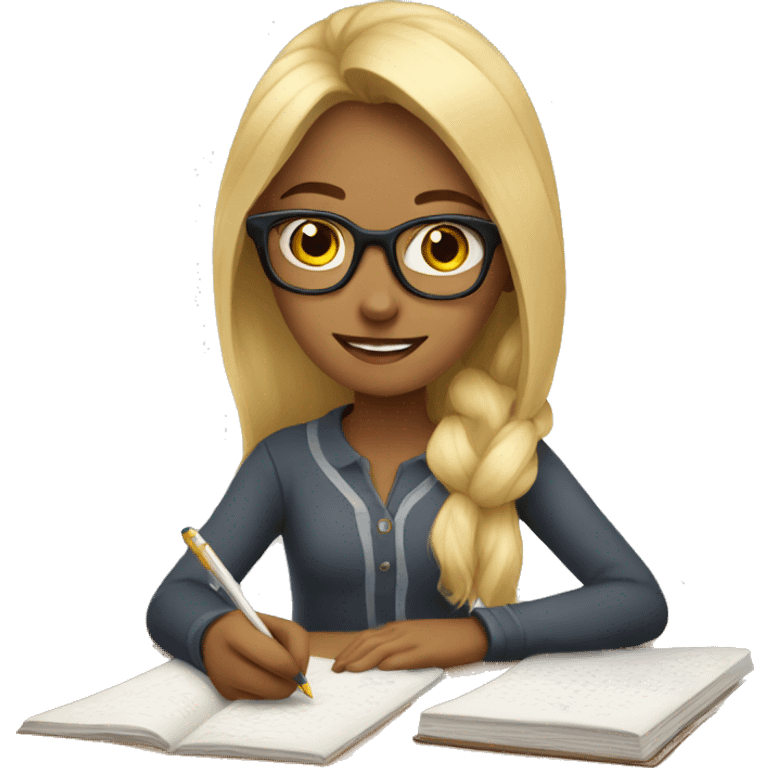 Blonde girl wearing glasses doing homework emoji