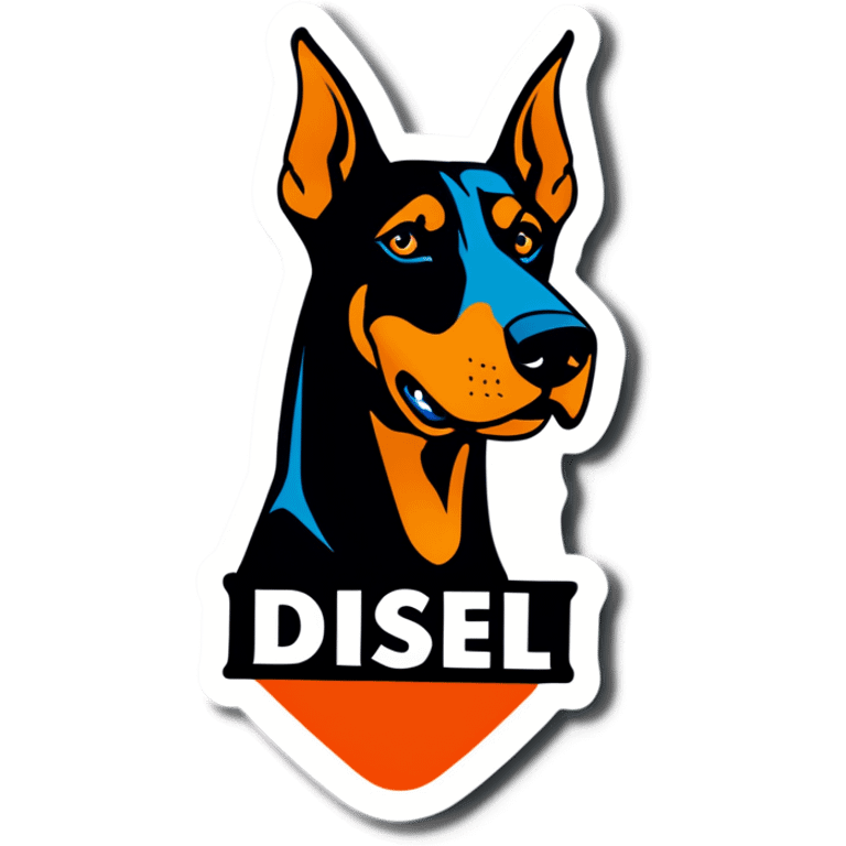 Doberman with tag that says diesel  emoji