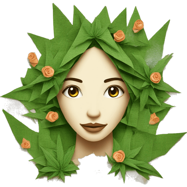  Hemp 420 lady face made of 420 origami newspaper roses hemp leaves lantern fairy lights burning paper and hemp leaves in hair  emoji