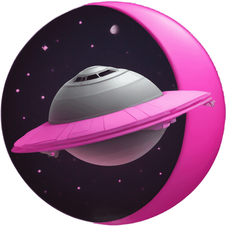 Hot pink moon with a spaceship on top emoji