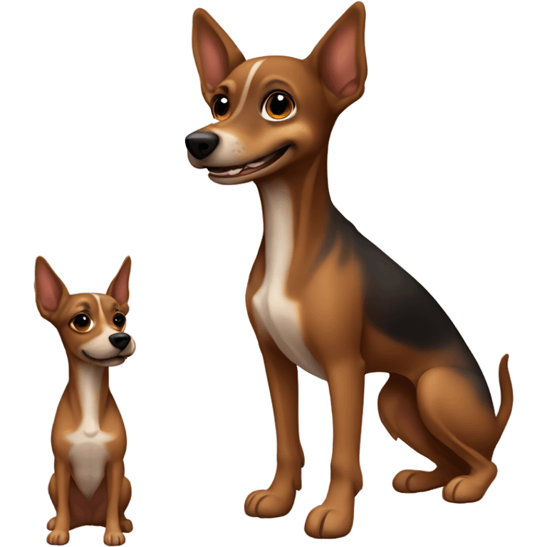 brown dog with brown dark eyes of the toy terrier breed with a slightly wide muzzle smiling emoji