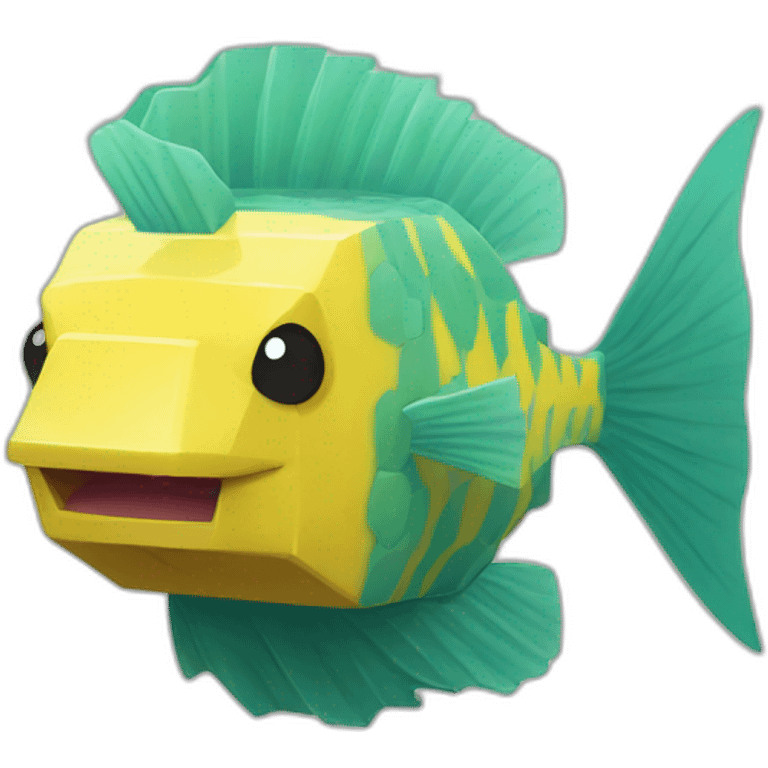 cube yellow fugu fish with two fins and tail in minecraft style full size emoji