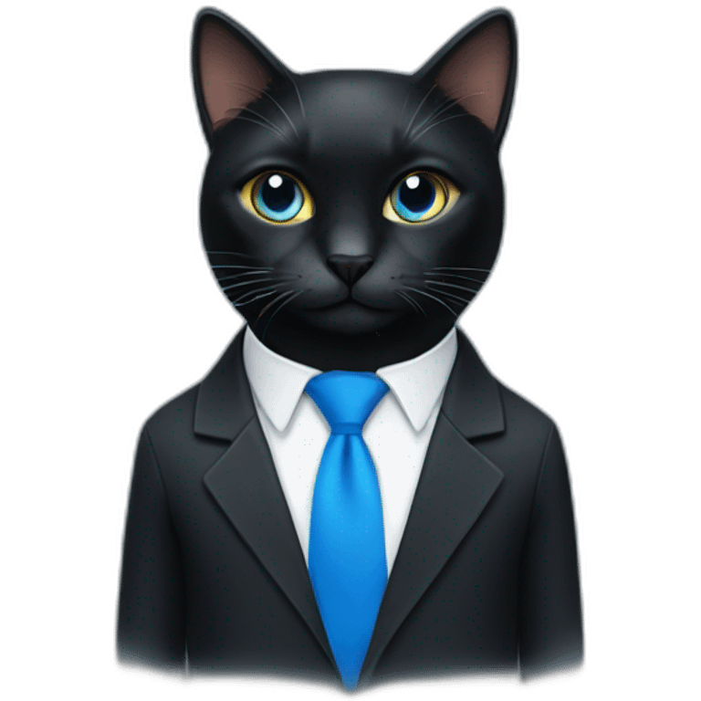 A black cat wearing a blue tie and black beanie  emoji