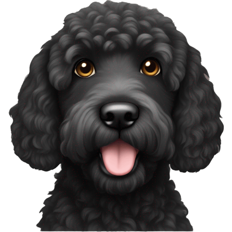 Black labradoodle with a white chin emoji