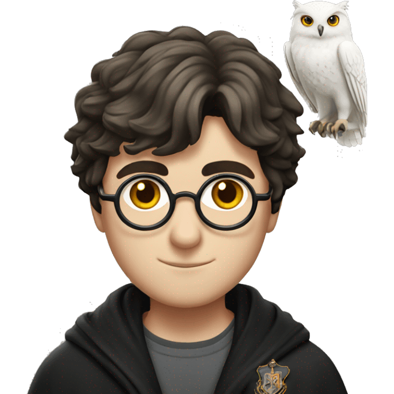 Harry Potter with a white owl on his shoulder emoji