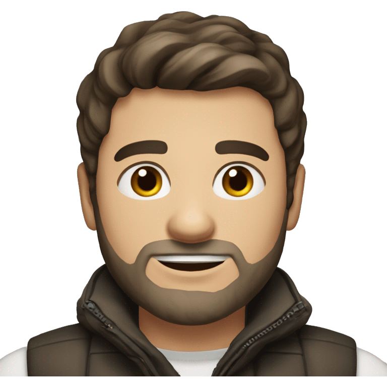 a white 30 year old man with dark brown hair and stubble in a gilet  emoji