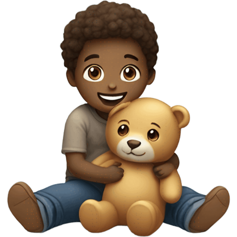 child playing with toy bear emoji