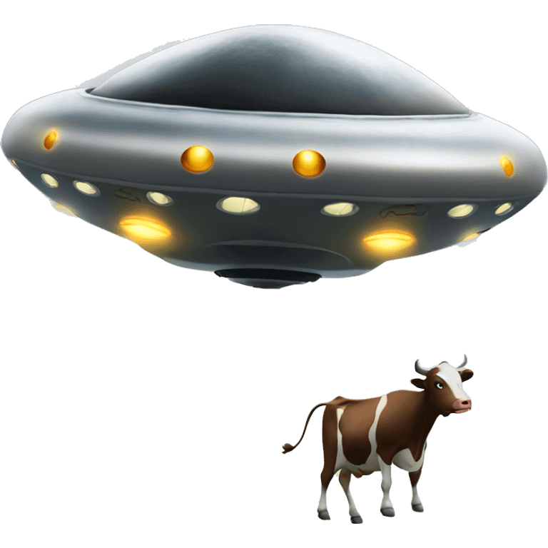 UFO driven by an alien abducting a cow and flying over a mountain emoji