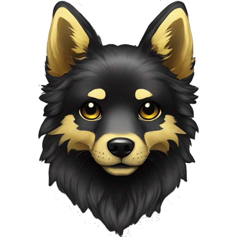 Black iridescent fluffy dog fox head zombie skull skeleton gold mechanical nebula galaxy stars colorful flowers fairy lights vintage emoji