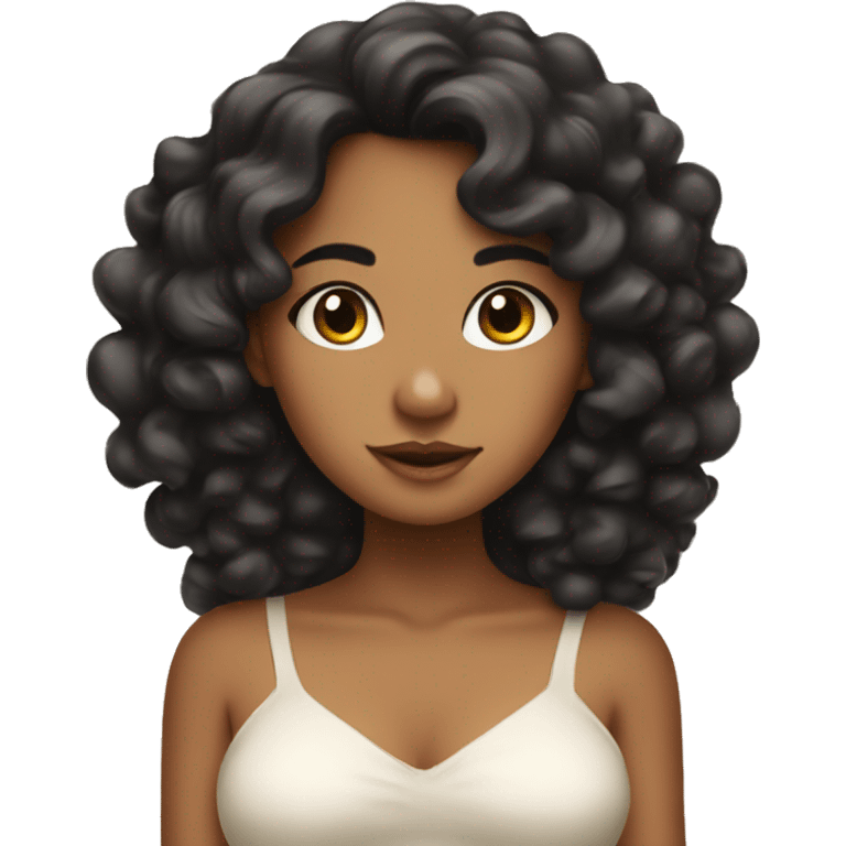 tan angel girl with black curls, pretty, wings emoji