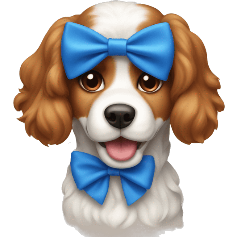 Red and white lassie dog with blue bow emoji