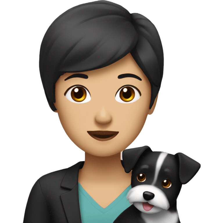 Asian woman with a black terrier and white terrier emoji