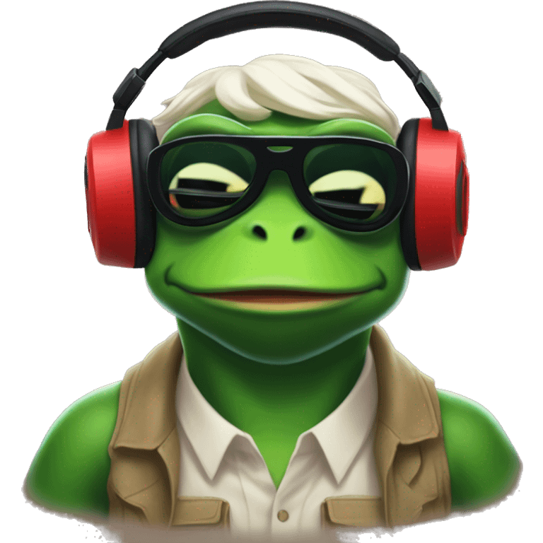 Pepe the frog playing Valorant on his desktop pc with a red headset on emoji