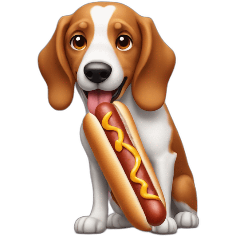 un perro salchicha comiendo hot dogs emoji