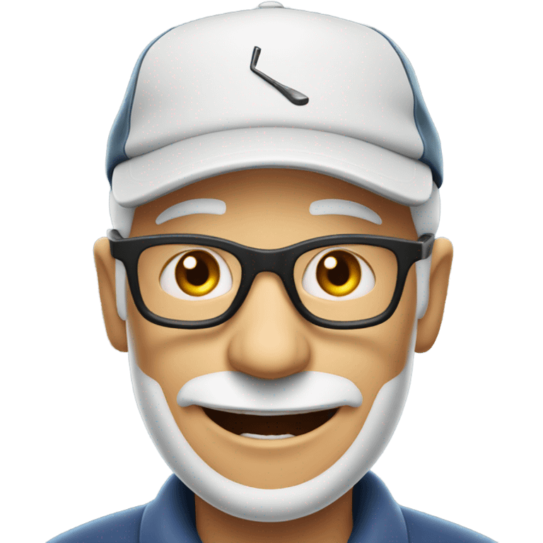 smiling elderly man with no beard  in glasses swinging a golf club and wearing a cap emoji