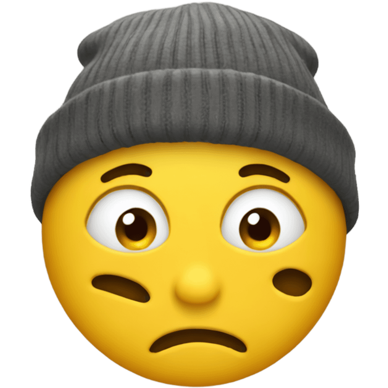 Yellow emoji wearing a beanie with face of annoyed emoji