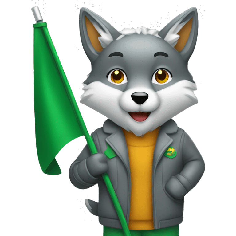 silver fox holding a green flag emoji