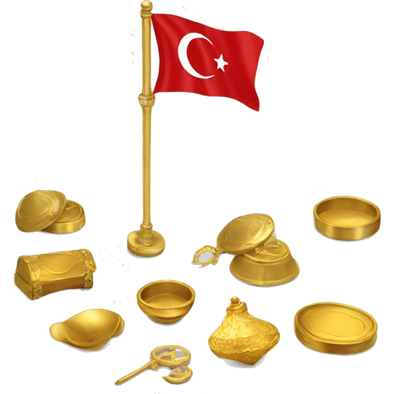 turkish flag with golden items on white background emoji