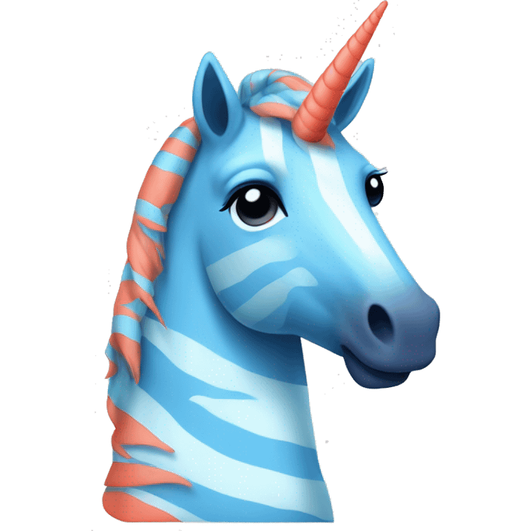 Blue unicorn with coral colored zebra stripes  emoji