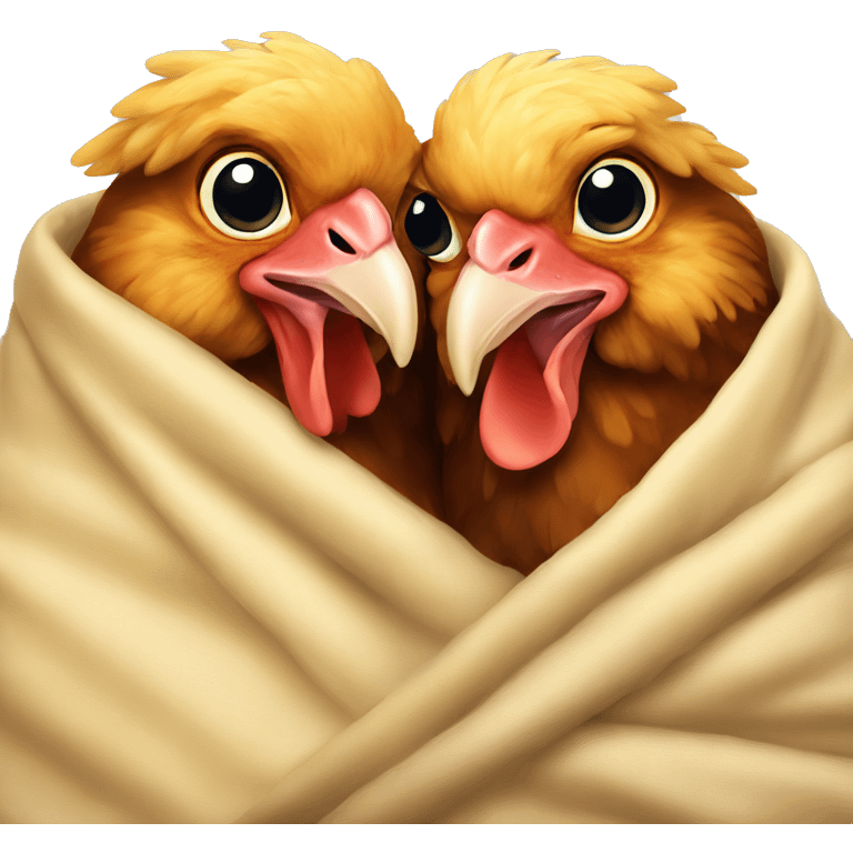 Two chickens snuggling under a blanket  emoji