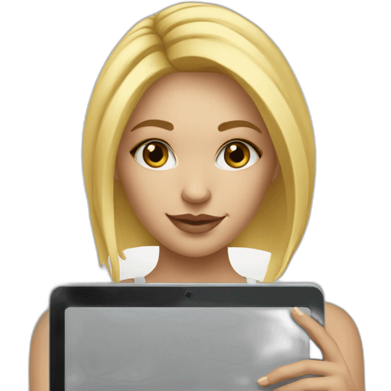 Blonde girl with tattoos drawing on tablet emoji