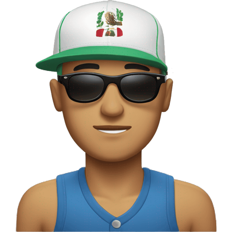 Bald Mexican young man with round face a baseball cap and dark cool sunglasses looking cool emoji