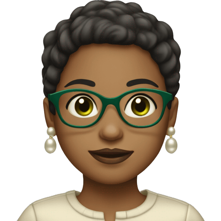 Girl with short dark hair, big green eyeglasses, pearl earrings emoji