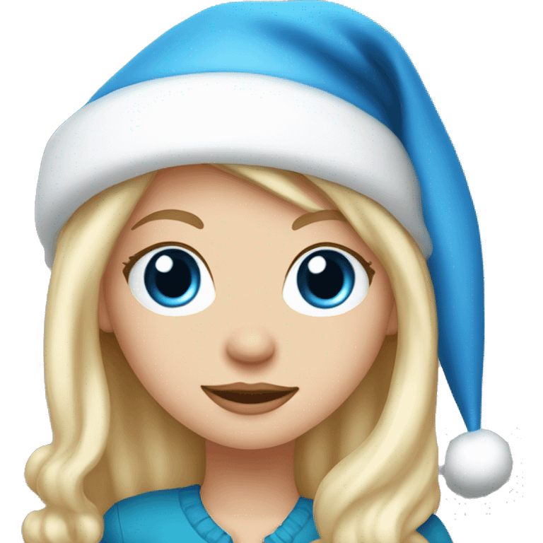 Pretty blue eyed white girl with blonde hair with a santa claus hat emoji