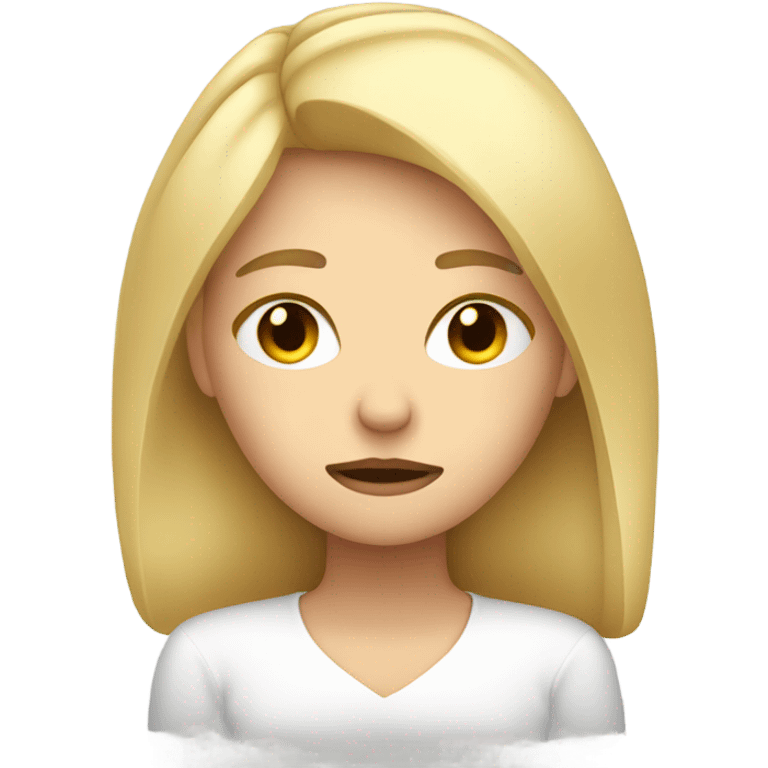 Blonde girl with headache hands on head frown  emoji