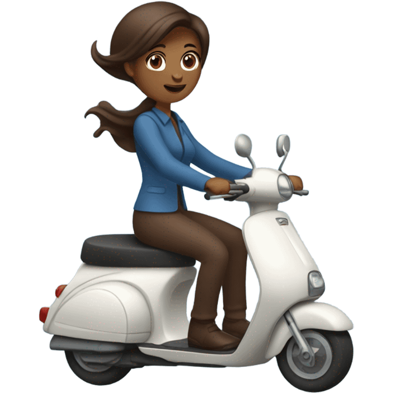 Blue eyes woman with chocolate hair on scooter emoji