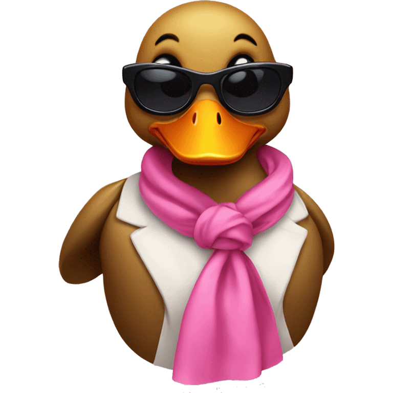 Duck wearing coquette clothes and a pink knot with sunglasses emoji