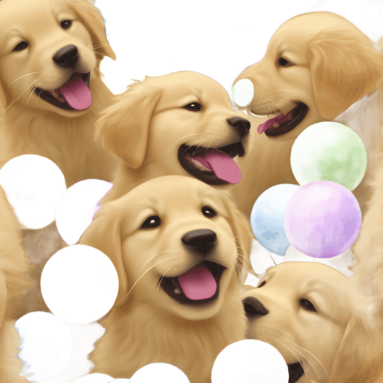 puppy golden retrievers playing with a ball emoji