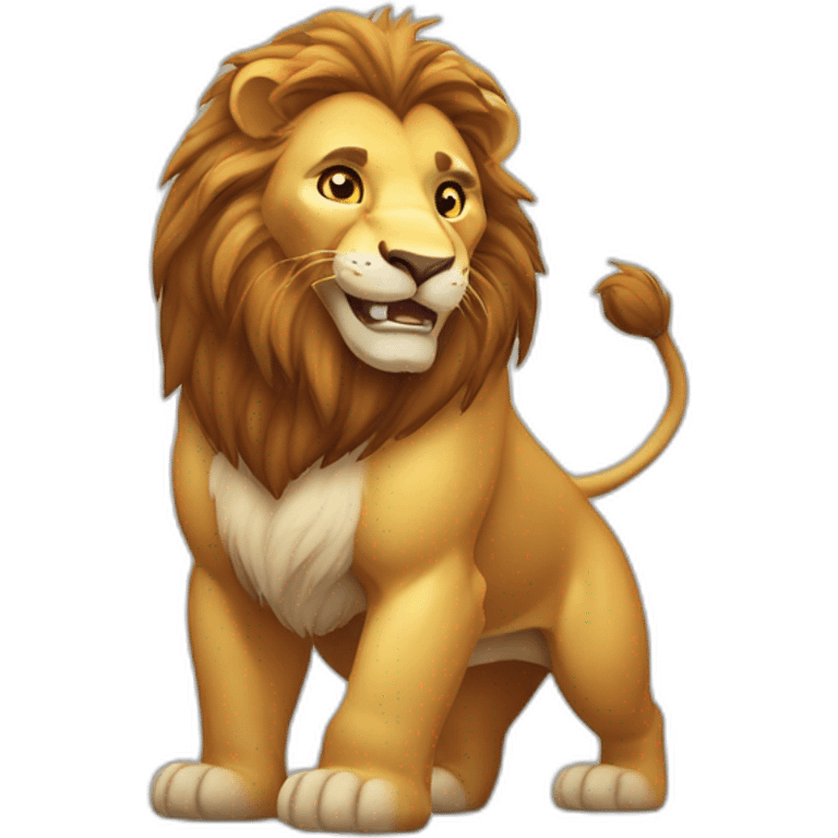 Happy lion (robust and muscular build, showcasing its strength and dominance. - Its fur will be a rich golden color) emoji