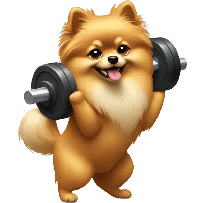 Pomeranian lifting weights emoji