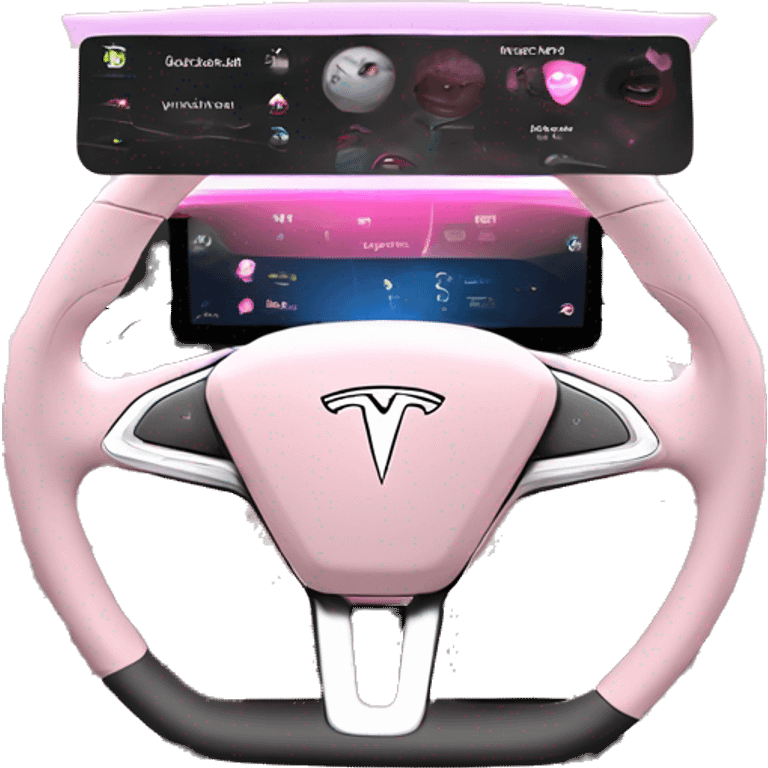 Pink Tesla model 3 interior dashboard emoji