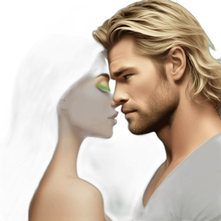 Chris hemsworth kiss blond woman with green eyes amd very very very long hair emoji