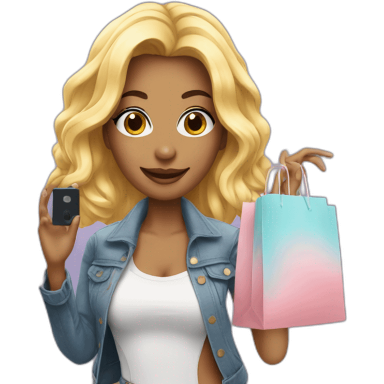 influencer taking selfie with a shopping bag emoji