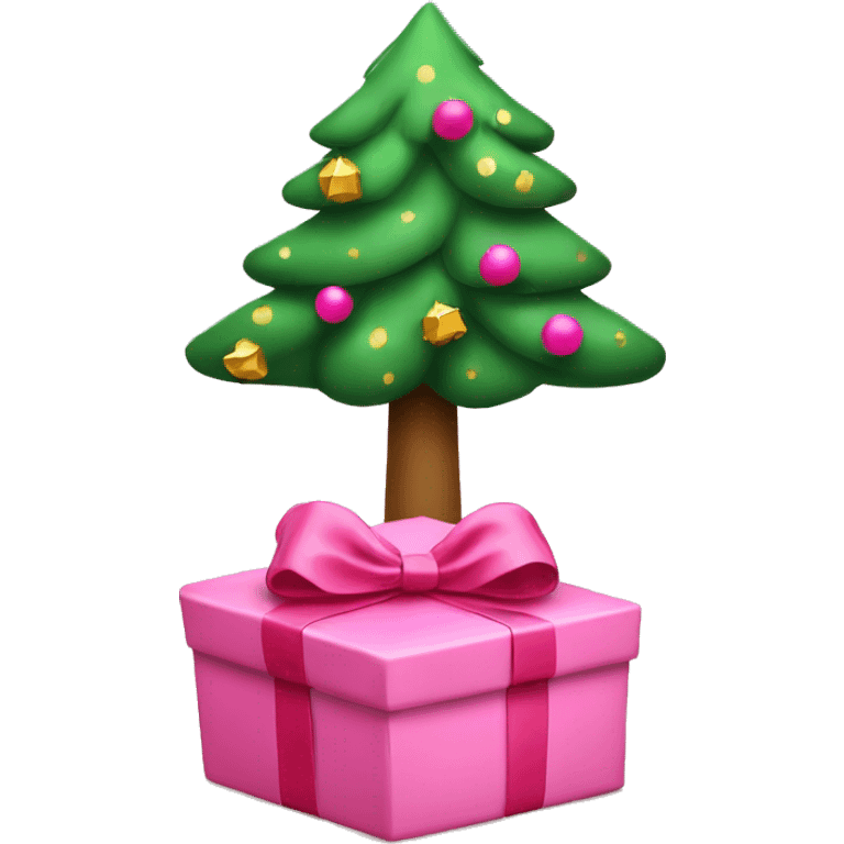 Pink presents under a cute Christmas tree with a bow as the star emoji