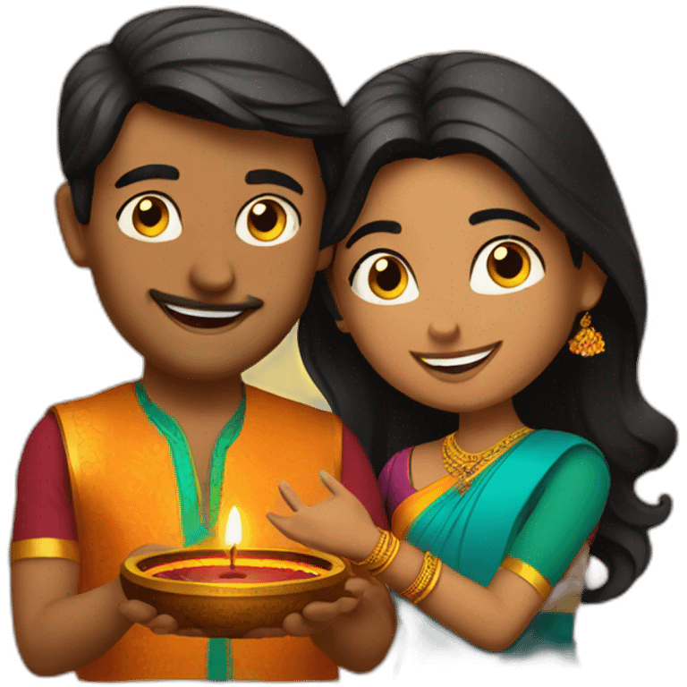 couple celebrating diwali emoji