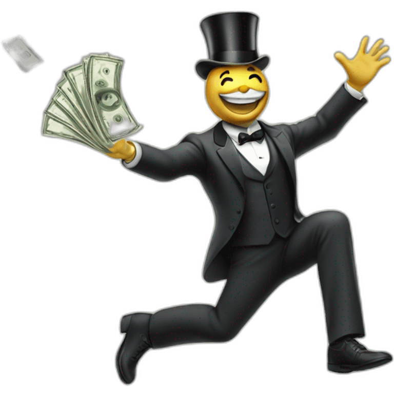 Monopoly character throwing money emoji