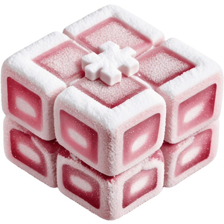 Turkish Delight Cinematic Realistic Turkish Delight Dessert Emoji, depicted as a single, delicate piece of Turkish delight dusted with powdered sugar, rendered with intricate textures and soft, inviting lighting. emoji