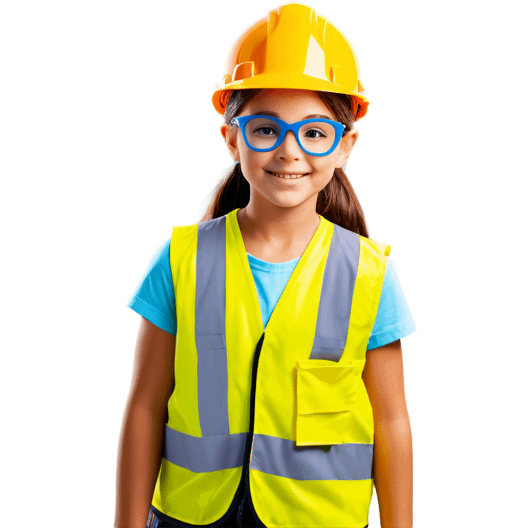 Girl with vest and safety glasses and hard hat emoji